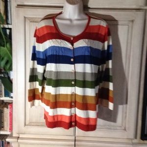 Orvis Silk Blend Multicolored Striped Cardigan Sz. L